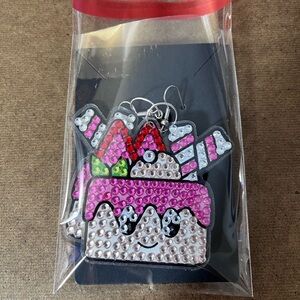 Pink and Silver Rhinestone Cupcake Earrings